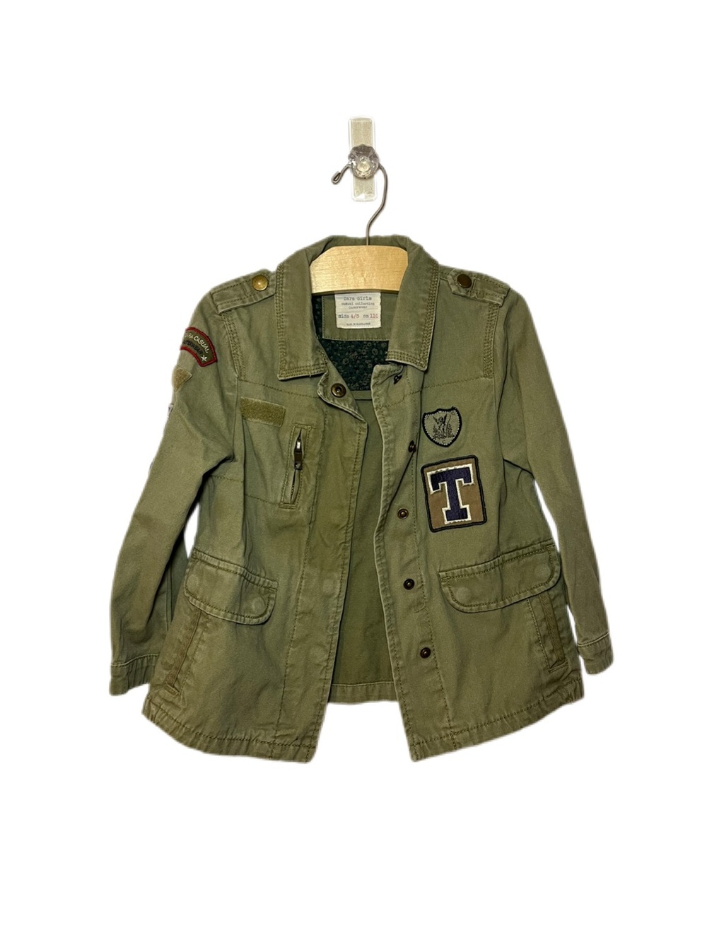 Zara Girls 4/5 Olive Green Military Utility Jacket